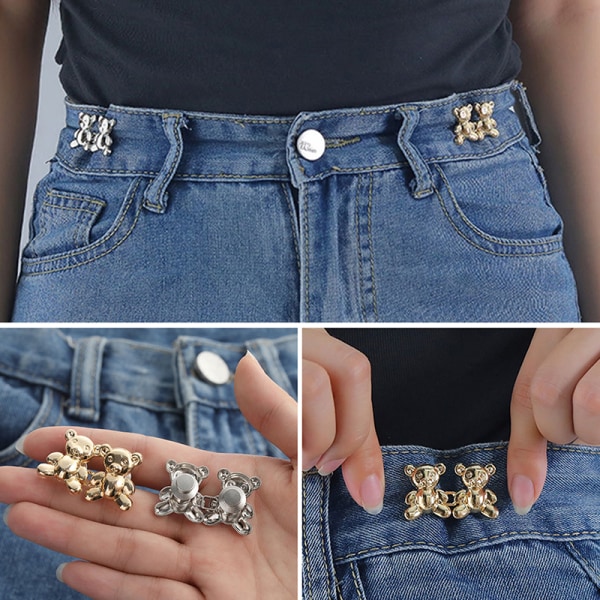 e Bear Jean Button Pins Löstagbart midjespänne Justerbar midja Black