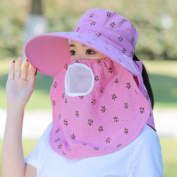 Kvinnlig sommarsolhatt UV-skydd Avtagbar Face Mesh Neck Fl Blue