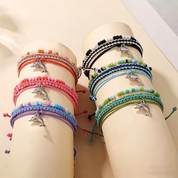 Boho Sköldpaddsberlock Vävt Armband Flerfärgat Justerbart Snöre A11