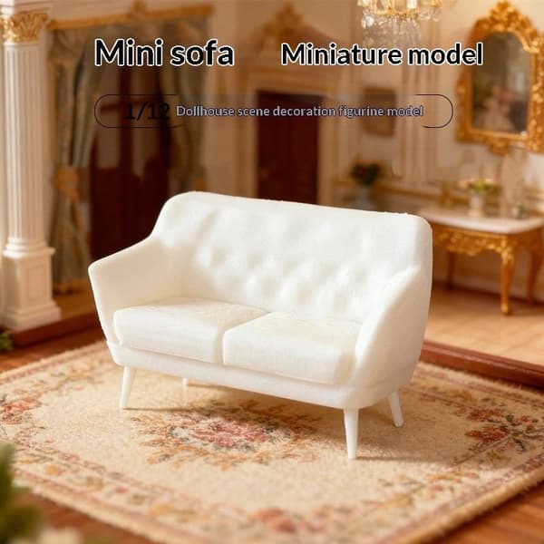 1 stk. 1/12 Mini Dobbelt Sofa Model Dukkehus Mini Stue Pels