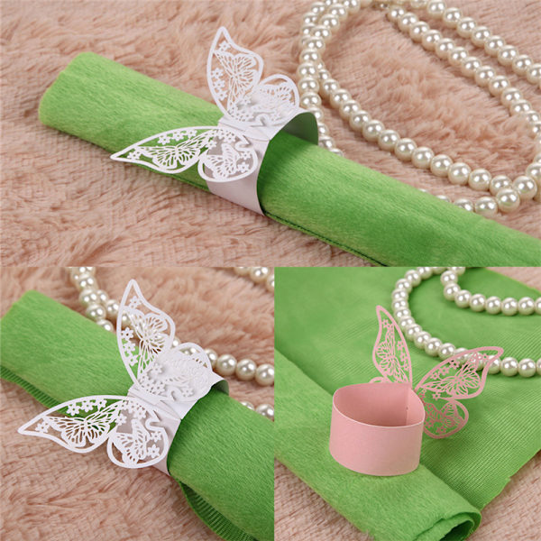 50 st Butterfly Servett Ring Pappershållare Bord Fest Bröllop Fa Pink