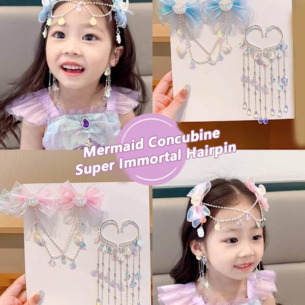 Lapset Mermaid Princess Pearl Fringe Bow Otsaketju Hiukset A3