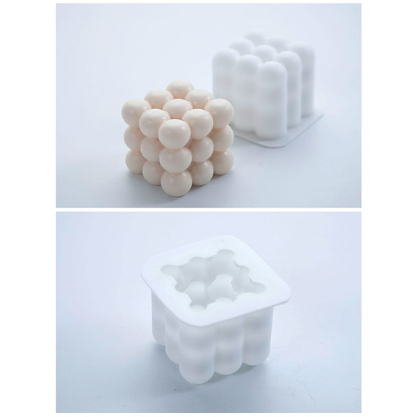 Ny 3D Cube Candle Mold DIY Rund Cube Candle Mold 3D Silikon A