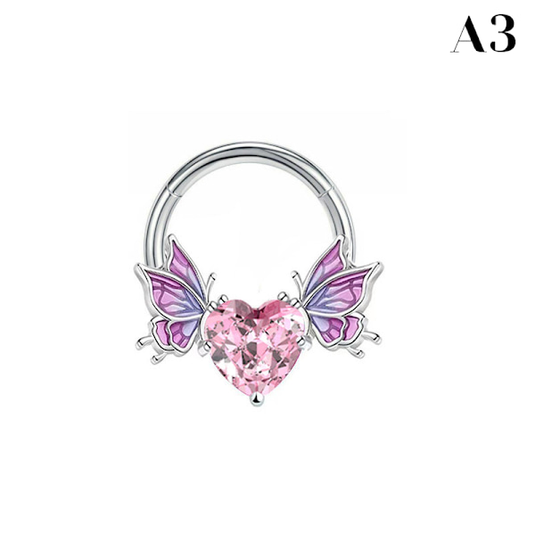 Hjerteformede vinger Rustfritt stål Nesestuds Belly Nipple Ring A3
