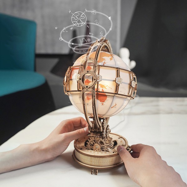 Luminous Wooden Globe Light Night 3D-puslespill til jul