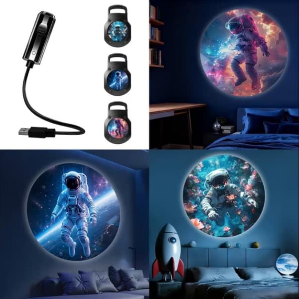 Planet Astronaut Projeksjonslys med 3 lysbilder for romtak