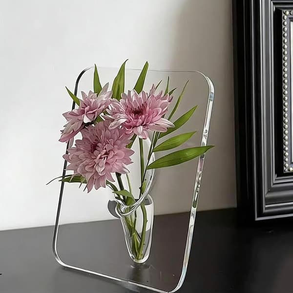 Ramme Blomstervase - Klar Akrylvase til Blomster grey