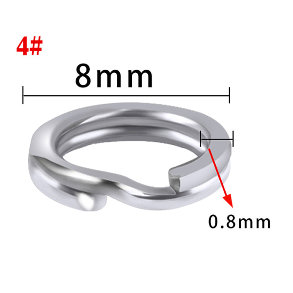 50 Stk Fiskeringe Splitringe i rustfrit stål Solid Ring Lure 8mm