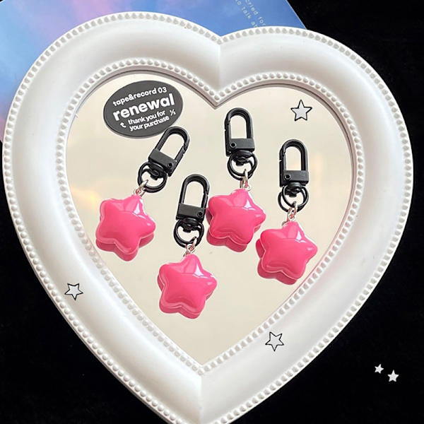 Rose Red Fat Star Key Ring Holder Glitter Pendant Colorful Keyc