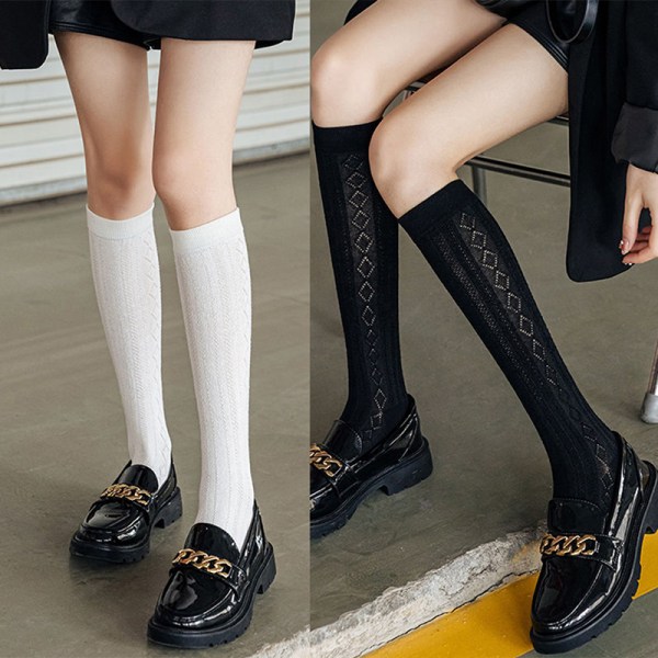 Japan Style Strømper Lange Sokker Solid Sort Hvid Kvinde Sokker Black 4246 | Black