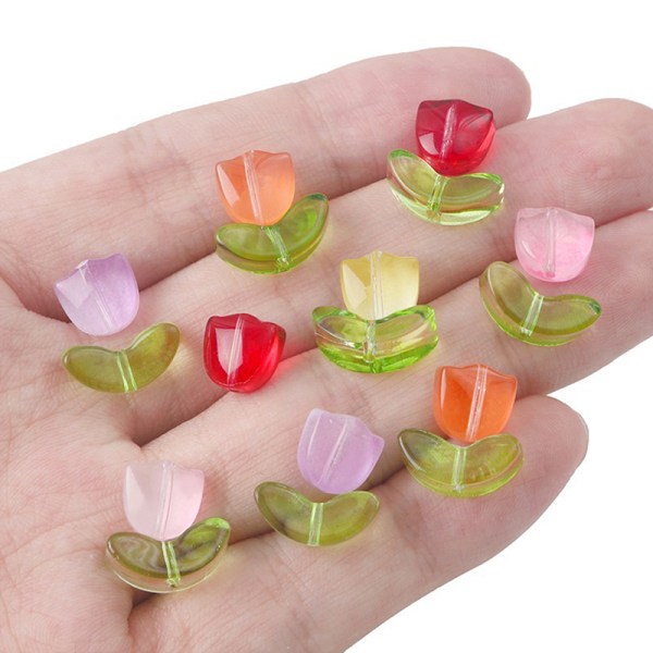 10 set tulpaner blompärlor Flerfärgade lösa pärlor för DIY-armband Red