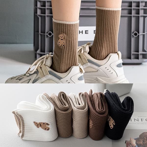 Bear Brodery Socks e Funny Women Socks Ensfarvet Sok Til E