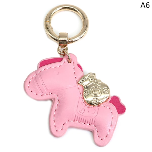 Läder Charms Bag Pendel Keychain Cartoon Horses Keyring e An Green