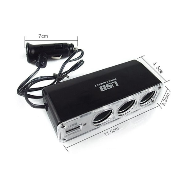 Sort 3 Ways Multi Socket Car Lighter Splitter USB Oplader