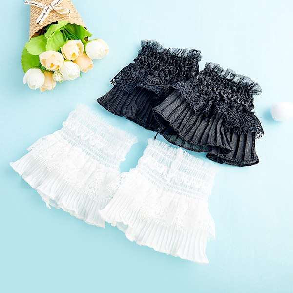 Fake Sleeves for kvinner Blonder Ruffles Mansjetthansker Solbeskyttelse Des White