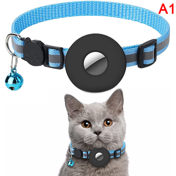 Airtag Pet Collar Reflekterende Nylon Justerbar Krave Til Cat Pu Blue