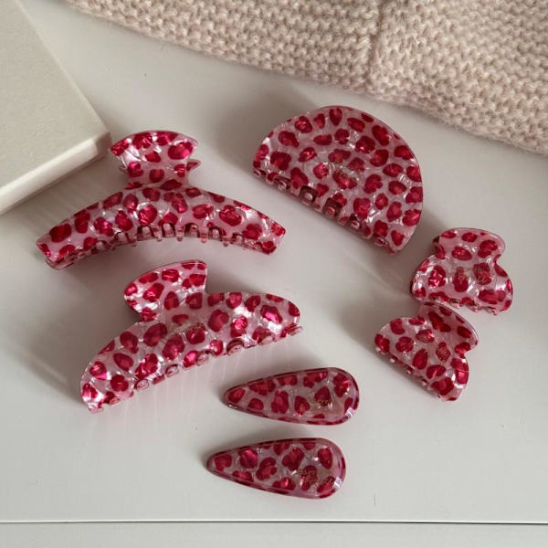 Pink Leopard Print Eddikesyre Hårklemme Alsidig Hår Accesso 05