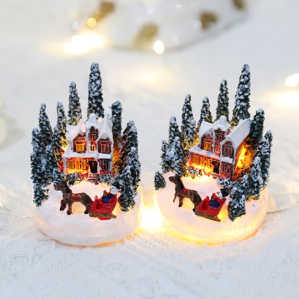 Jul LED Lys Ornamenter Santa Castle Snow House Lysende