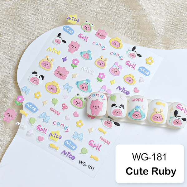 Realistisk lättnad Nail Art Stickers Tecknad Little Beaver Kitty WG-183