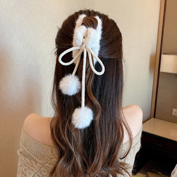 Ensfarget Plysj Hårklo Clip Fluffy Elegant Anti-skli White
