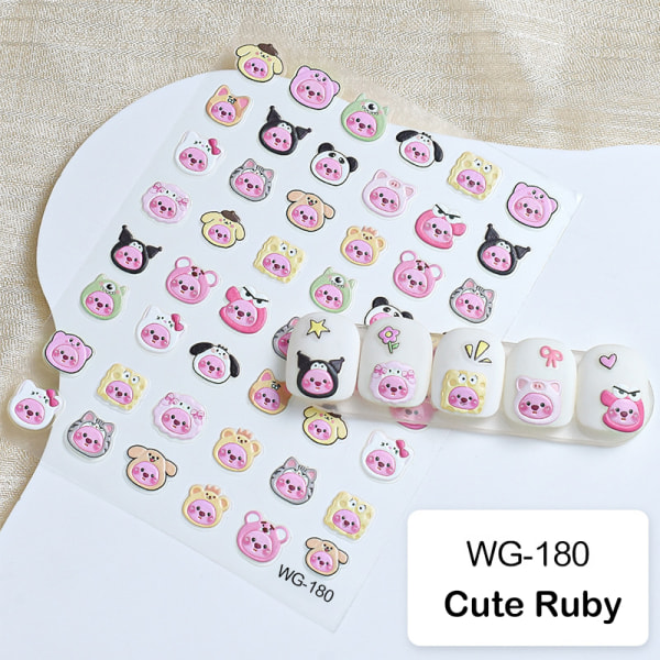 Realistisk Relief Nail Art Stickers Tegneserie Little Beaver Kitty WG-180