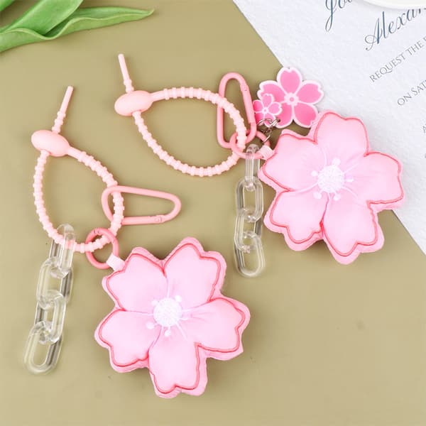 Pink Cherry Blossom Key Chain Sakura Pendant Flower Key Ring Ba B