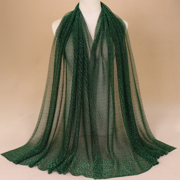 Glitter Scarf Kvinnor Muslim Shimmer Hijab Crinkle Shiny Shawl Is Dark green