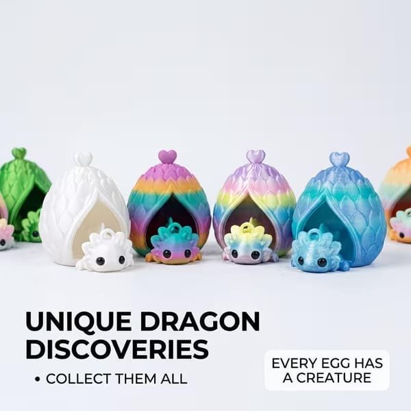 3D-printet drageegg minidragefigur overraskelsesgave til barn A3