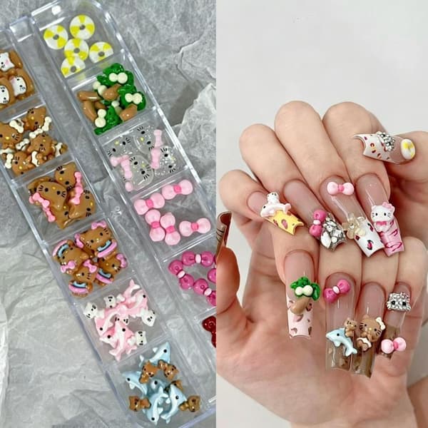 6/12Gitre Kawaii Hawai Sløjfe Harpiks Negle DIY Tilbehør e Negle De A2