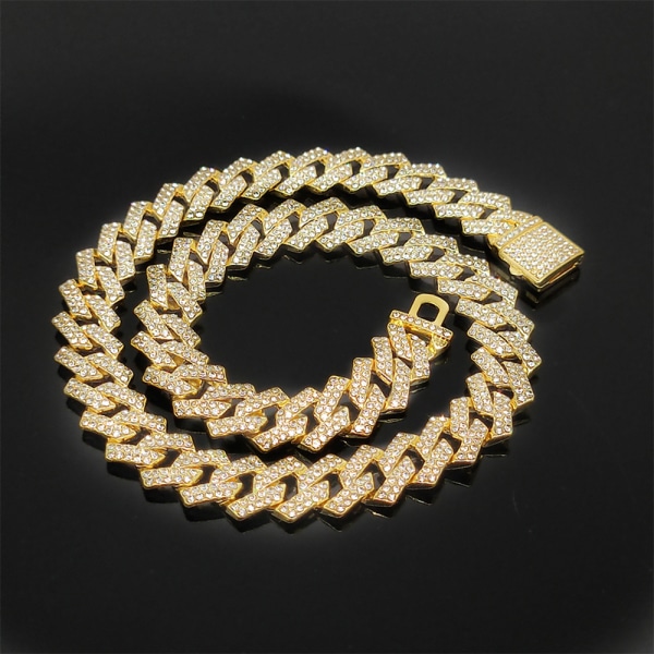 Cuban Link Chain Herre cubanske halskjede sølv/gull Bling Diamond A1