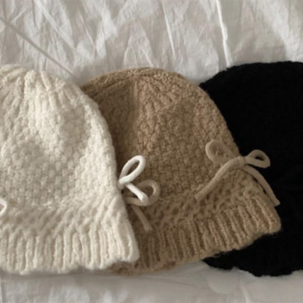 Rusetin koristelu Naisten hatut Syksyllä ja talvella casual lämmin neule Khaki