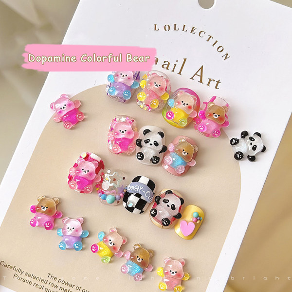 10 kpl / set 3D värikäs sarjakuva kynsikorut korut Bear Kawaii P Rose Bear