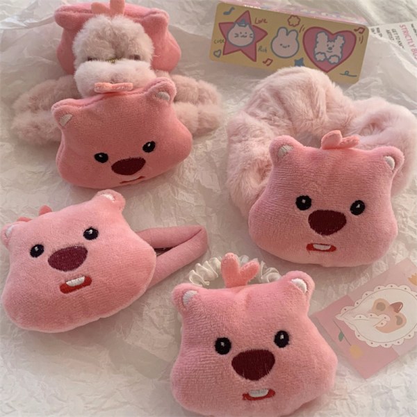 Kawaii Loopy Doll Plysj Hårnål Hår Ring Hode Tau Rosa Jente C A3