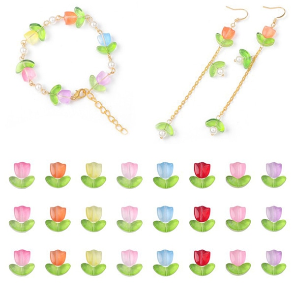 10 sett Tulipaner Blomsterperler Flerfargede løse perler For DIY-armbånd Light pink