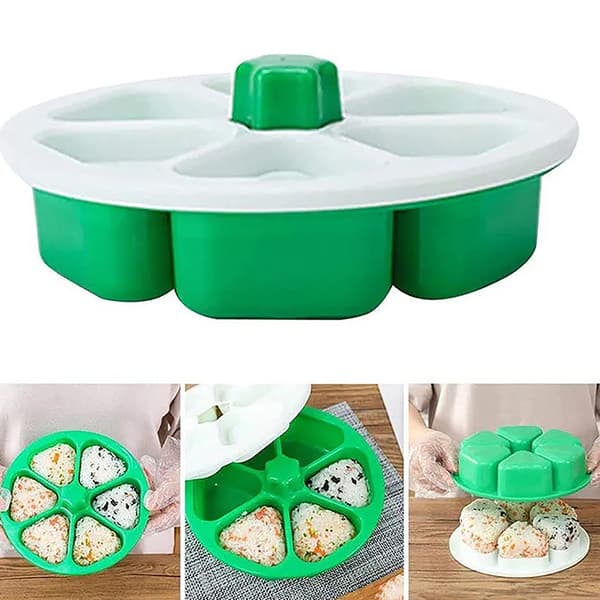 6-gitter Risboldmaskine-presset Non-stick Trekantet Sushi Ris B Green