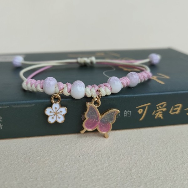 Håndlaget sommerfuglanheng Armbånd Summer Lucky Justerbar BH A3