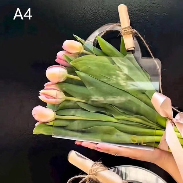 Gjennomsiktig blomsterboks med håndtak bærbare blomsterpakningsposer A4