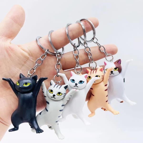 e Dancing Cat Nøglering Kreativt Dejligt Design Holdbart PVC-materiale A3