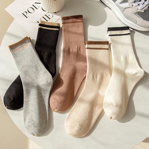 2Pari uudet muotisukat Yksiväriset raidalliset sukat Casual Cotton A1
