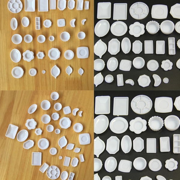 33 stk Dukkehus Miniatyrservise Plast tallerkenfatsett