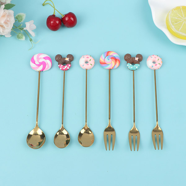 4 stk./sæt Doughnut Candy ske/gaffel mælk kaffe røre ske Kitc 4pcs donut fork