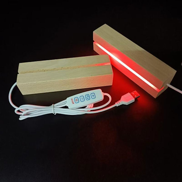 LED rektangulær træ natlampefod kunstnerisk lampe med USB Tricolor Light
