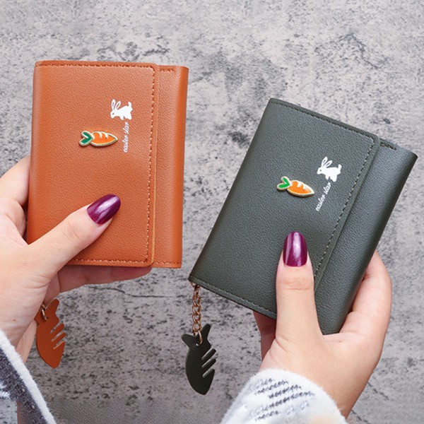 Dame lommebok PU skinn lommebok kortholder Sammenleggbar bærbar Black