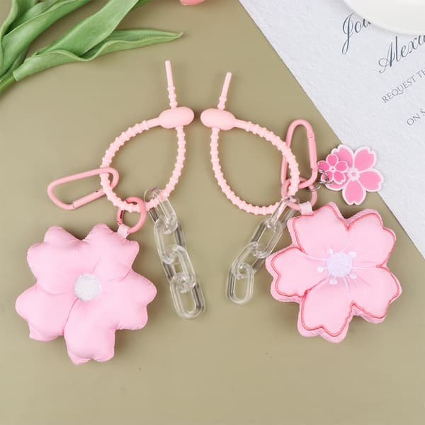 Pink Cherry Blossom Key Chain Sakura Pendant Flower Key Ring Ba B