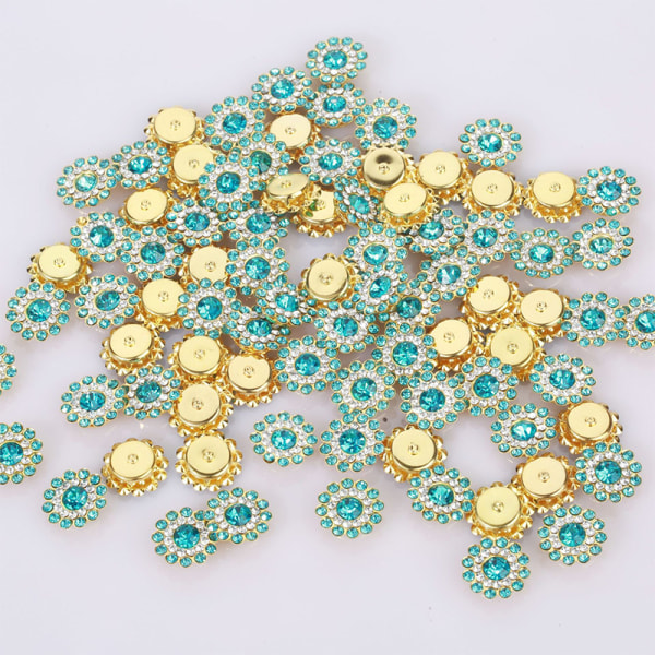 25 Stk14mm Blomsterformet Sparkling Button Flatback Sydug lake blue