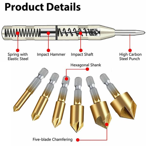 3 STK forsenket boreboresett for tremetall Quick Chan 6mm 8mm 9mm