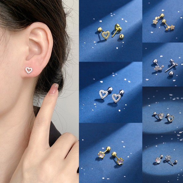 1 par ørestikker Crystal Ear Stud Rustfrit stål Helix Ear A1