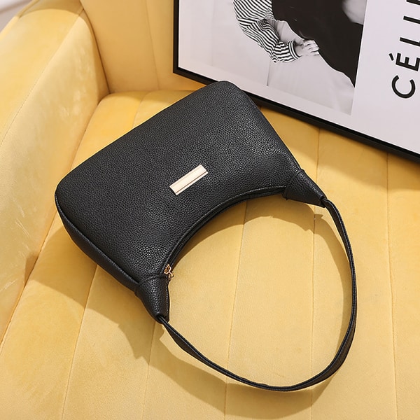 Lichee Läder Dam Axelväska Retro Enfärgad Hobos Handb Black