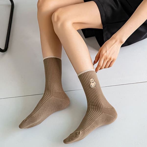 Bear Brodery Socks e Funny Women Socks Ensfarvet Sok Til E