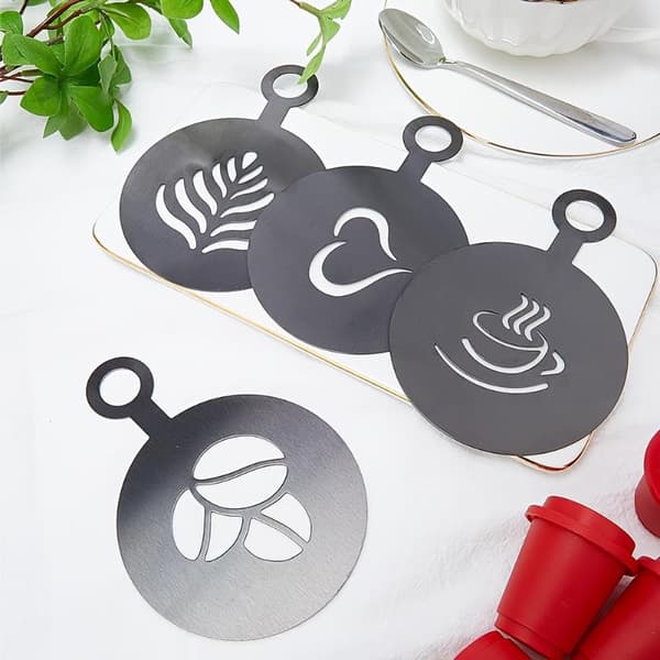 4 stk/sæt kaffeskabelon i rustfrit stål kagekiks kaffedekoration Black